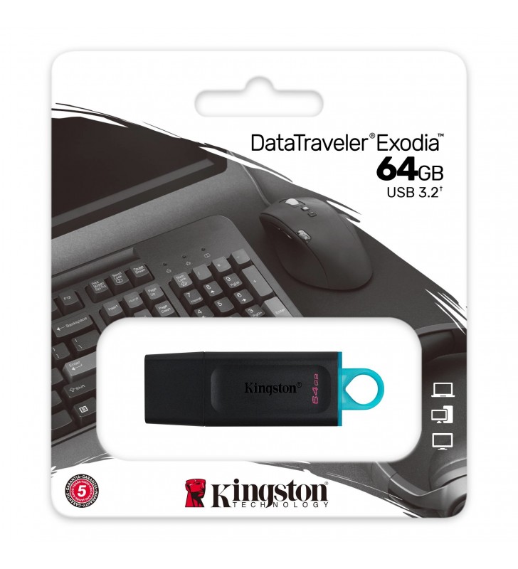 Kingston technology datatraveler exodia memorii flash usb 64 giga bites usb tip-a 3.2 gen 1 (3.1 gen 1) negru