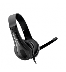 Canyon hsc-1 basic pc headset with microphone, combined 3.5mm plug, leather pads, flat cable length 2.0m, 160*60*160mm, 0.13kg, black