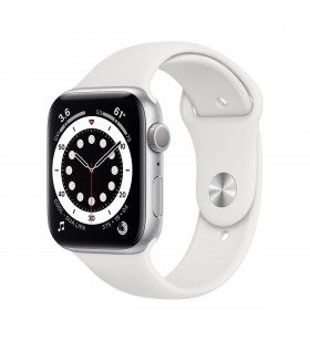 Apple watch series 6 gps, 44mm silver aluminium case with white sport band - regular