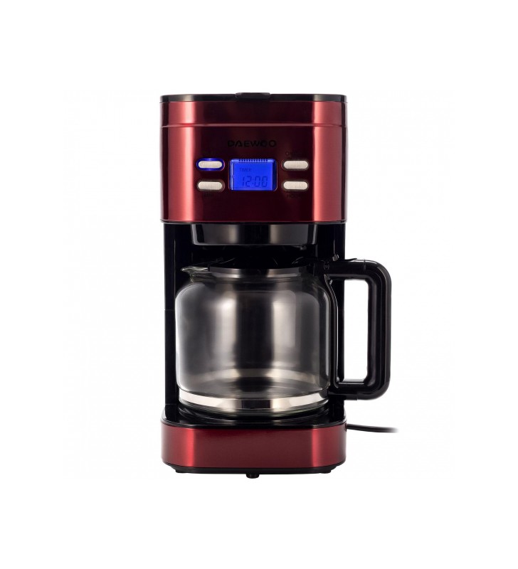 Cafetiera daewoo dcm1000r, 1000 w, 1.5 l, filtru permanent, timer 24 ore, indicator nivel apa, design ergonomic, rosu/negru