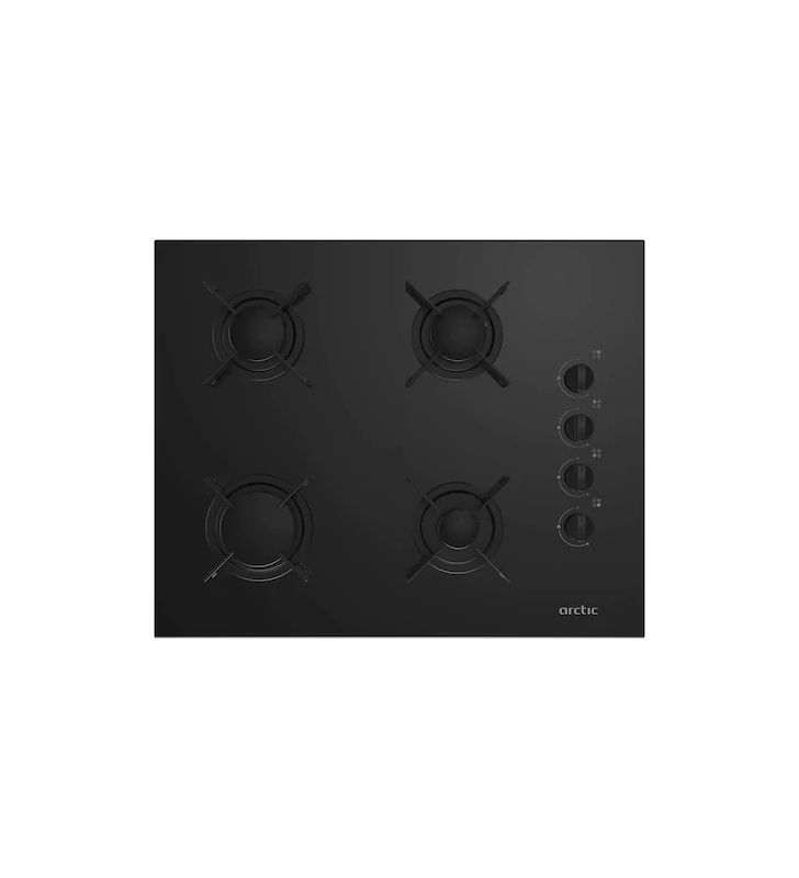 Plita sticla pe gaz 65cm latime control butoane lateral-culoare negru, 4 arzatoare cu eficienta ridicata, aprindere integrata,