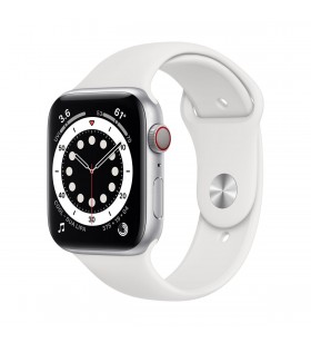 Apple watch s6 gps + cellular, 44mm silver aluminium case with white sport band - regular