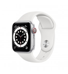 Apple watch s6 gps + cellular, 40mm silver aluminium case with white sport band - regular