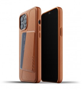 Husa de protectie mujjo tip portofel pentru iphone 12 pro max, piele, tan