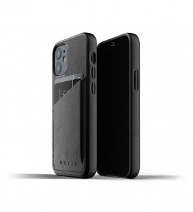 Husa de protectie mujjo tip portofel pentru iphone 12 mini, piele, negru