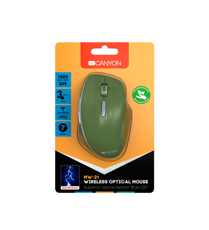 Canyon 2.4 ghz wireless mouse ,with 7 buttons, dpi 800/1200/1600, battery:aaa*2pcs ,special military72*117*41mm 0.075kg
