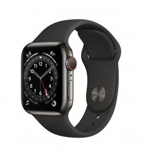 Apple watch s6 gps + cellular, 40mm graphite stainless steel case with black sport band - regular
