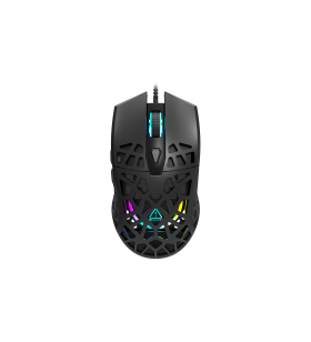 Puncher gm-20 high-end gaming mouse with 7 programmable buttons, pixart 3360 optical sensor, 6 levels of dpi and up to 12000, 10 million times key life, 1.65m ultraweave cable, low friction with ptfe feet and colorful rgb lights, black, size:126x67.5x39.5