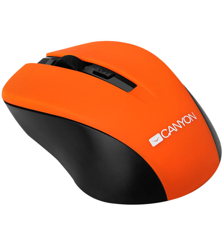 Canyon 2.4ghz wireless optical mouse with 4 buttons, dpi 800/1200/1600, orange, 103.5*69.5*35mm, 0.06kg