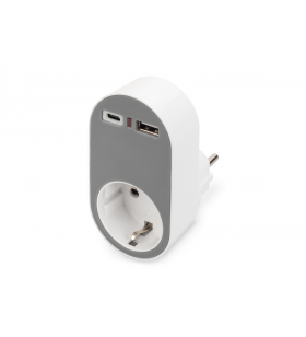 Usb-c plug-in charger w usb-a/safetyplug 1xusb-a1xusb-c 250v