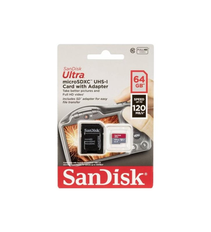 Sandisk ultra microsdxc 64gb 120mb/s a1 cl.10 uhs-i + adapter