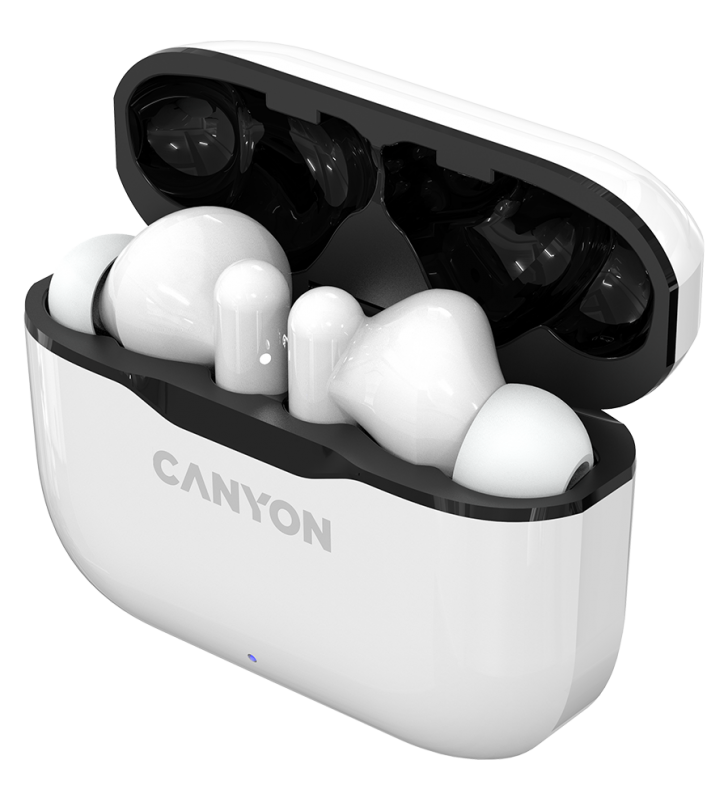 Canyon tws-3 bluetooth headset, with microphone, bt v5.0, bluetrum ab5376a2, battery earbud 40mah*2+charging case 300mah, cable length 0.3m, 62*22*46mm, 0.046kg, white