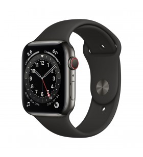 Apple watch s6 gps + cellular, 44mm graphite stainless steel case with black sport band - regular