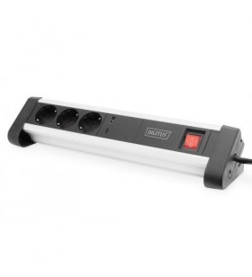 Digitus da-70619 3-way office power strip with 1x usb and 1x usb c switch usb out 5v/3a black/silver