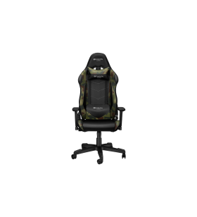 Gaming chair, pu leather, original foam and cold molded foam, metal frame, top gun mechanism, 90-165 dgree, 3d armrest, class 4 gas lift, nylon 5 stars base, 60mm pu caster, black+camouflage pattern