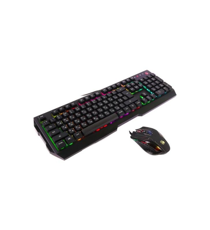 Kit tastatura si mouse a4tech - gaming, "bloody gaming", cu fir 1.8m, 104 taste format standard, mouse 3200dpi, 7/1 butoane, negru, "q1300" (include tv 0.75 lei)