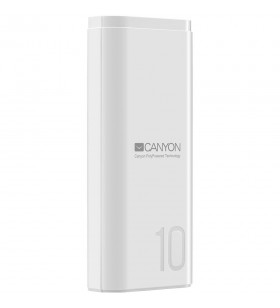 Canyon power bank 10000mah li-poly battery, input 5v/2a, output 5v/2.1a, with smart ic, white, usb cable length 0.25m, 120*52*22
