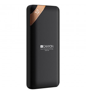 Canyon power bank 10000mah li-poly battery, input 5v/2a, output 5v/2.1a(max), with smart ic and power display, black, usb cable 