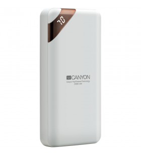 Canyon power bank 20000mah  li-poly battery, input 5v/2a, output 5v/2.1a(max), with smart ic and power display, white, usb cable