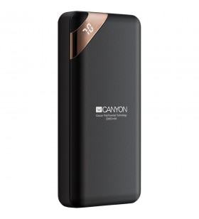 Canyon power bank 20000mah  li-poly battery, input 5v/2a, output 5v/2.1a(max), with smart ic and power display, black, usb cable