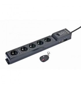 Energenie remote controlled 5 socket surge protector up to 10m protected ports network telephone tv 2x usb ports length 1.8m black