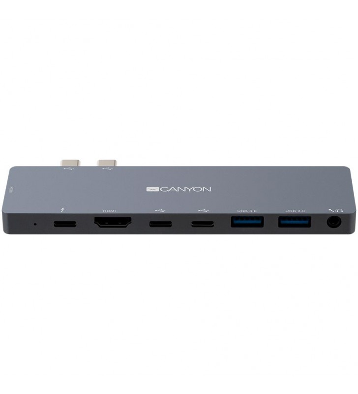 Canyon multiport docking station with 8 port, 1*type c pd100w+2*type c data+2*hdmi+2*usb3.0+1*audio. input 100-240v, output usb-