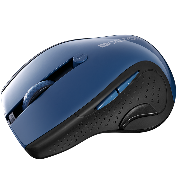 Canyon 2.4ghz wireless mouse with 6 buttons, optical tracking - blue led, dpi 1000/1200/1600, blue gray pearl glossy, 113x71x39.5mm, 0.07kg
