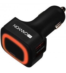 Canyon universal  4xusb car adapter, input 12v-24v, output 5v-4.8a, with smart ic, black  rubber coating + orange led