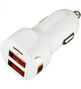 Canyon universal 2xusb car adapter, input 12v-24v, output 5v-2.4a, with smart ic, white glossy with rose-gold electroplated ring