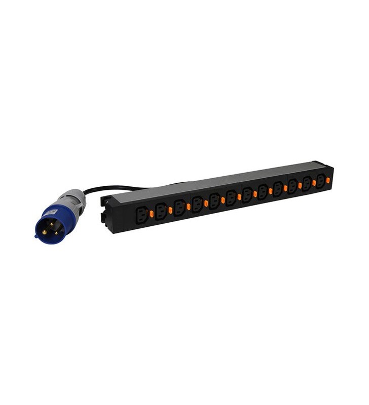 Legrand pdu 19'' 12 c13 outlets with cord locking system, 3m power supply cord with 16a iec 60309, 1u aluminium profile