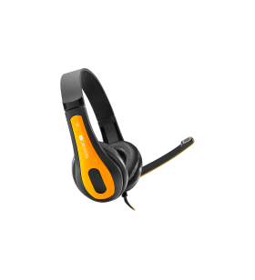 Canyon hsc-1 basic pc headset with microphone, combined 3.5mm plug, leather pads, flat cable length 2.0m, 160*60*160mm, 0.13kg, black-yellow
