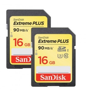 Memory card sandisk extreme plus sdhc 16gb, clasa10, 2pack