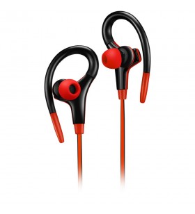 Canyon stereo sport earphones with microphone, 1.2m flat cable, red