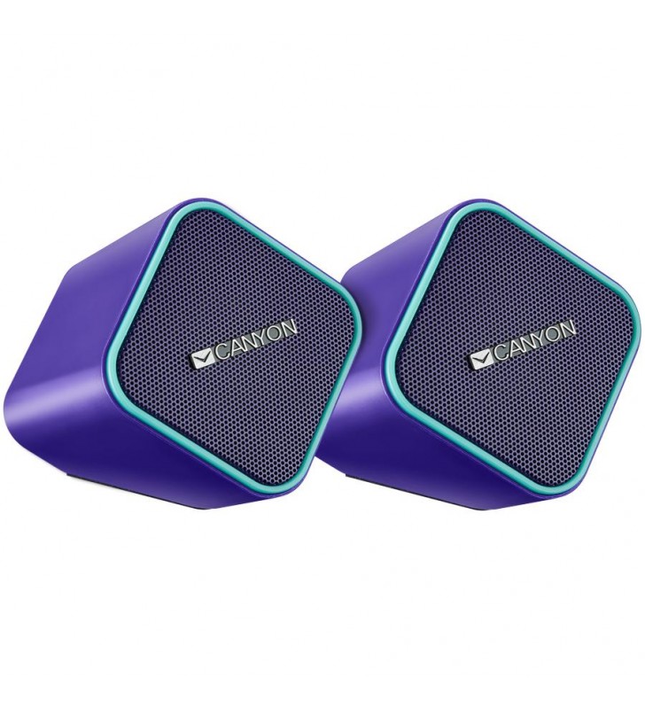 Canyon wired stereo speaker, 1.2m cable with usb2.0 & 3.5mm audio connector, purple(blue stripe)