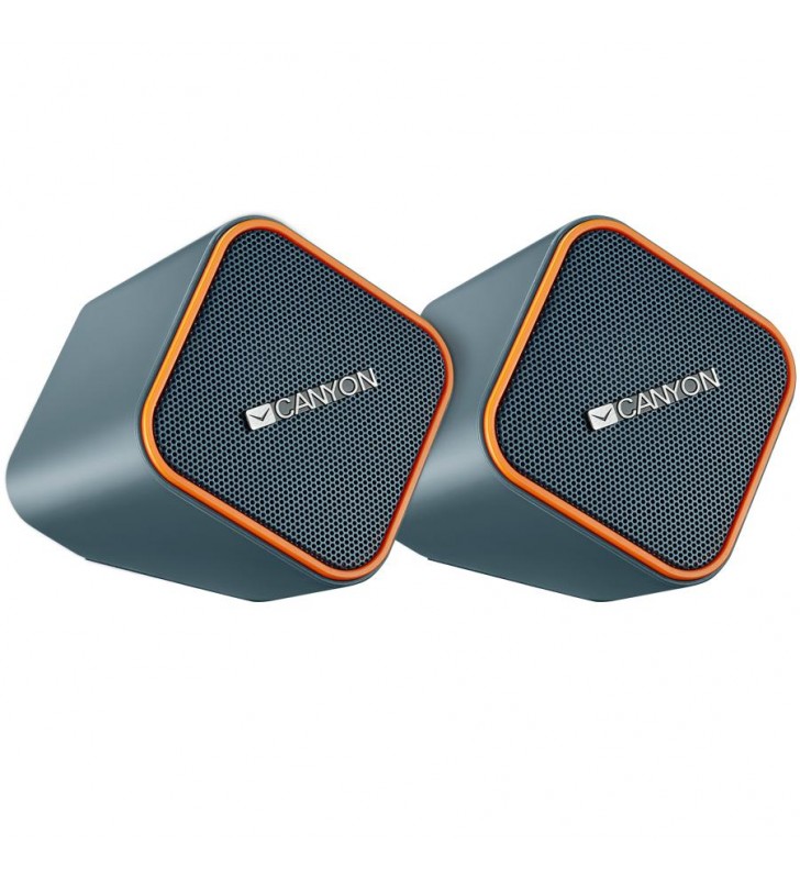 Canyon wired stereo speaker, 1.2m cable with usb2.0 & 3.5mm audio connector, dark grey(orange stripe)