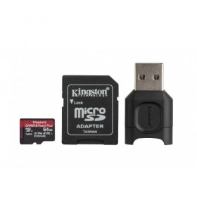 Kit memory card kingston canvas react plus microsd 256gb, cl10 + card reader, usb, black