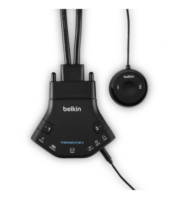 Belkin f1dn102flp-dp-3 switch-uri pentru tastatură, mouse și monitor (kvm) negru