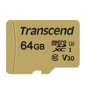Memory card microsdxc transcend 500s 64gb, class 10, uhs-i u3, v30 + adaptor sd