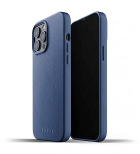 Husa de protectie mujjo pentru iphone 13 pro max, piele, monaco blue