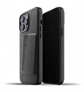 Husa de protectie mujjo tip portofel pentru iphone 13 pro max, piele, black