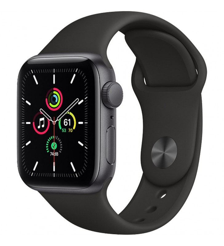 Smartwatch watch se 2020 44mm aluminiu space grey si curea sport, negru, gps - apple