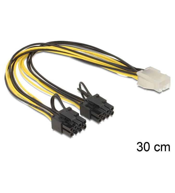 Cablu pci express 6 pini la 2 x 8 pini m-t 30cm, delock 83433