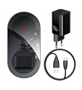 INCARCATOR wireless Baseus Simple 2 in 1 turbo edition Qi 24W, compatibilitate smartphones si airpods, cablu Type-C la USB inclus, negru "TZWXJK-B01" (include timbru verde 0.15 lei)