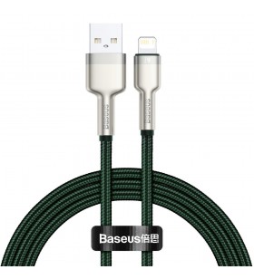 Cablu alimentare si date baseus cafule metal, fast charging data cable pt. smartphone, usb la lightning iphone 2.4a, 1m, verde "caljk-a06" (include tv 0.06 lei)