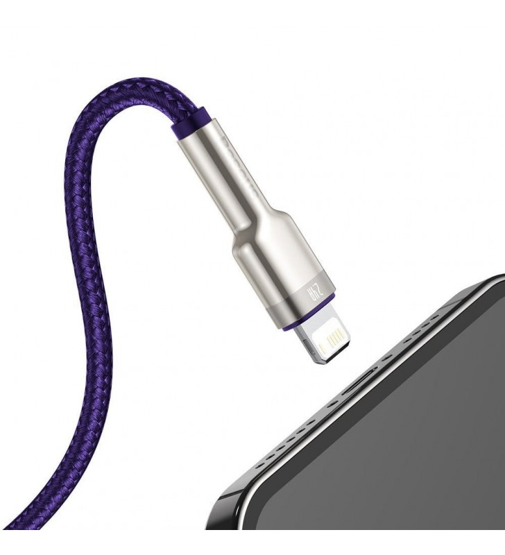 Cablu alimentare si date baseus cafule metal, fast charging data cable pt. smartphone, usb la lightning iphone 2.4a, 1m, violet "caljk-a05" (include tv 0.06 lei)