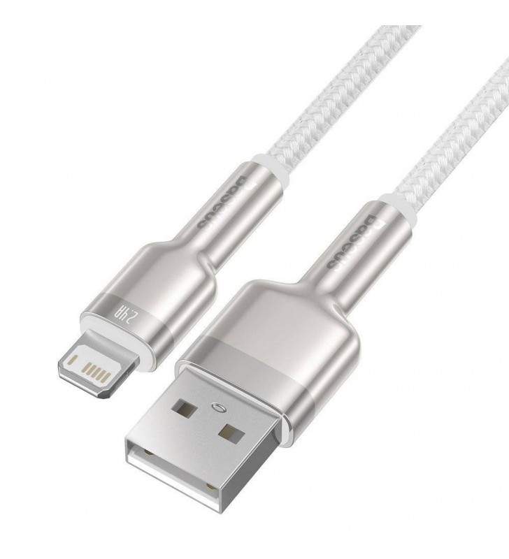 Cablu alimentare si date baseus cafule metal, fast charging data cable pt. smartphone, usb la lightning iphone 2.4a, 2m, alb "caljk-b01" (include tv 0.06 lei)
