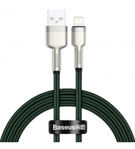 Cablu alimentare si date baseus cafule metal, fast charging data cable pt. smartphone, usb la lightning iphone 2.4a, 2m, verde "caljk-b06" (include tv 0.06 lei)