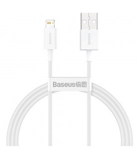 Cablu alimentare si date baseus superior, fast charging data cable pt. smartphone, usb la lightning iphone 2.4a, 1m, alb "calys-a02" (include tv 0.06 lei)