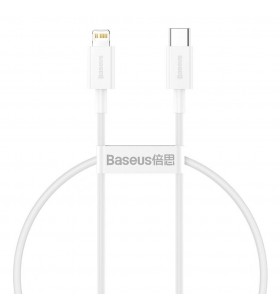Cablu alimentare si date baseus superior, fast charging data cable pt. smartphone, usb type-c la lightning iphone pd 20w, 0.25m, alb "catlys-a01" (include tv 0.06 lei)