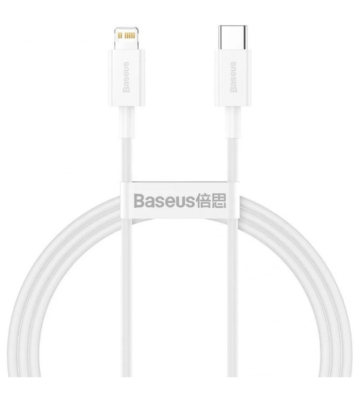 Cablu alimentare si date baseus superior, fast charging data cable pt. smartphone, usb type-c la lightning iphone pd 20w, 1.5m, alb "catlys-b02" (include tv 0.06 lei)